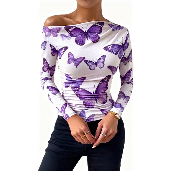 Women's Ruched Asymmetrical T-Shirt - Slim-Fit One-Shoulder